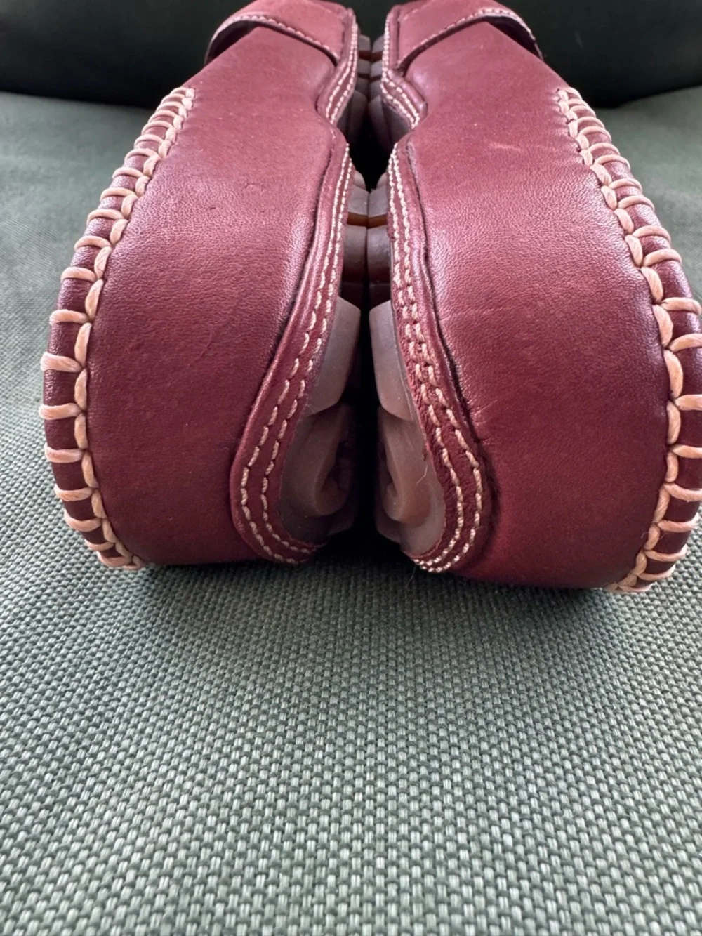 Timberland Women's Burgundy Leather Slide Sandals with Stitched Trim - Picture 6 of 12